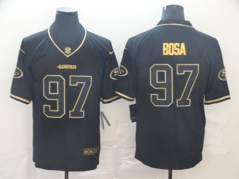 Men San Francisco 49ers #97 Bosa Black Retro gold character Nike NFL Jerseys